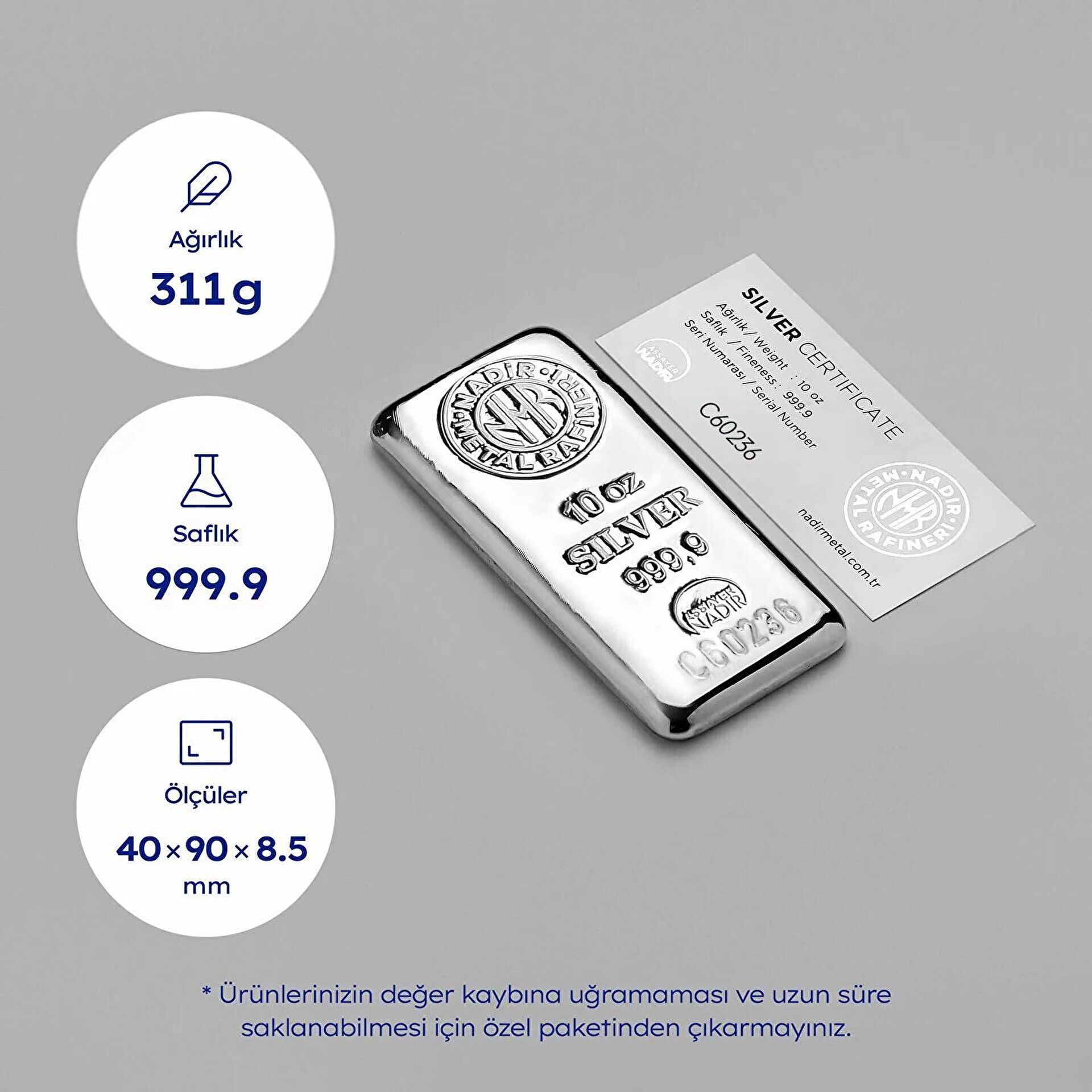 NadirGold 10 Oz Gümüş Külçe - 3