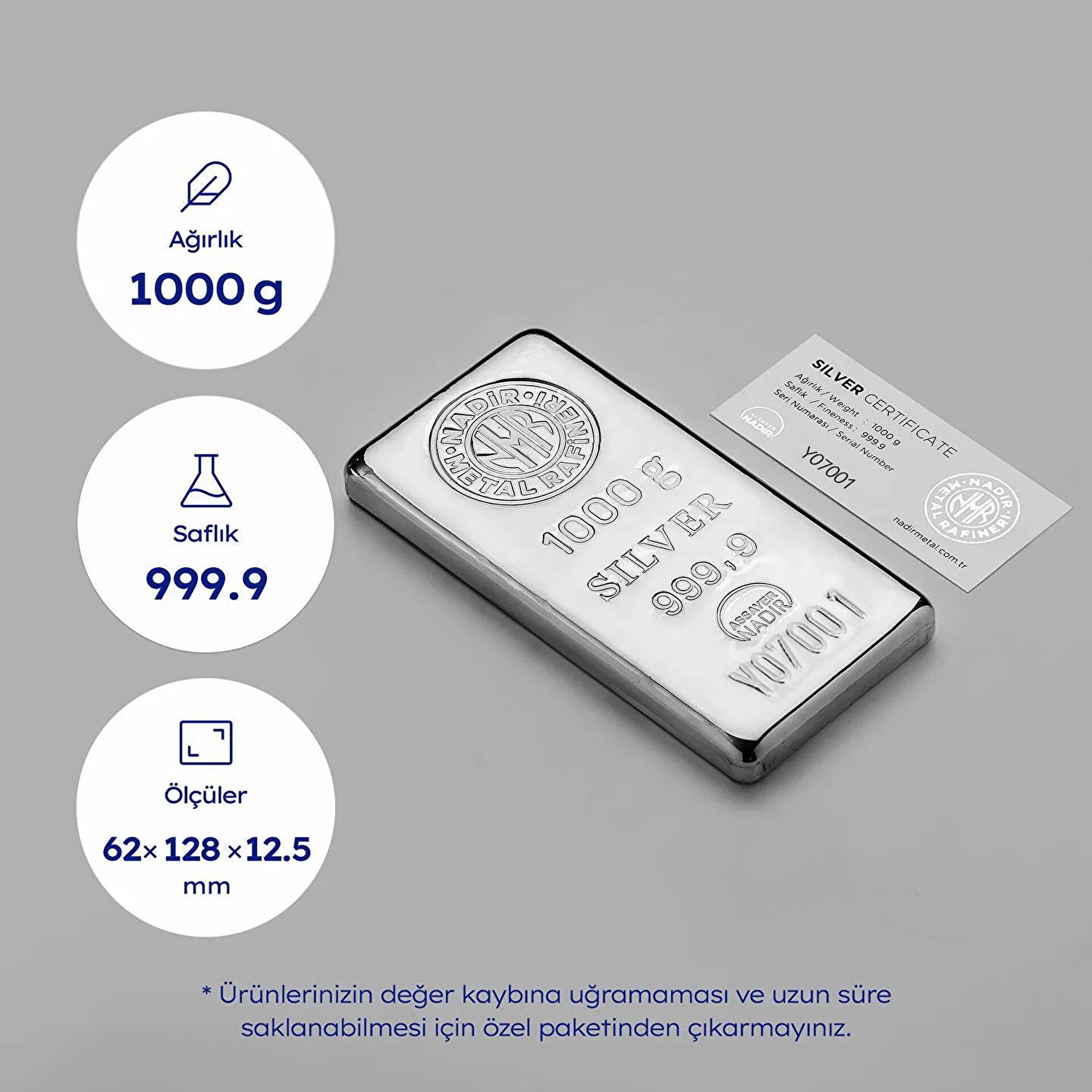 NadirGold 1000 Gr 999‚9 Gümüş Külçe - 3