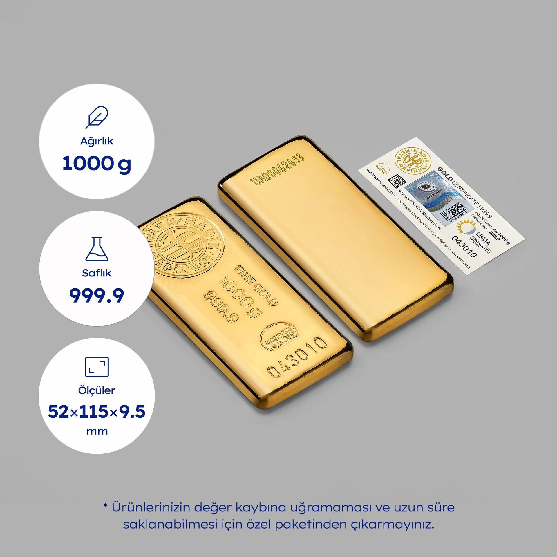 NadirGold 1000 Gr Külçe Altın 999‚9 - 2