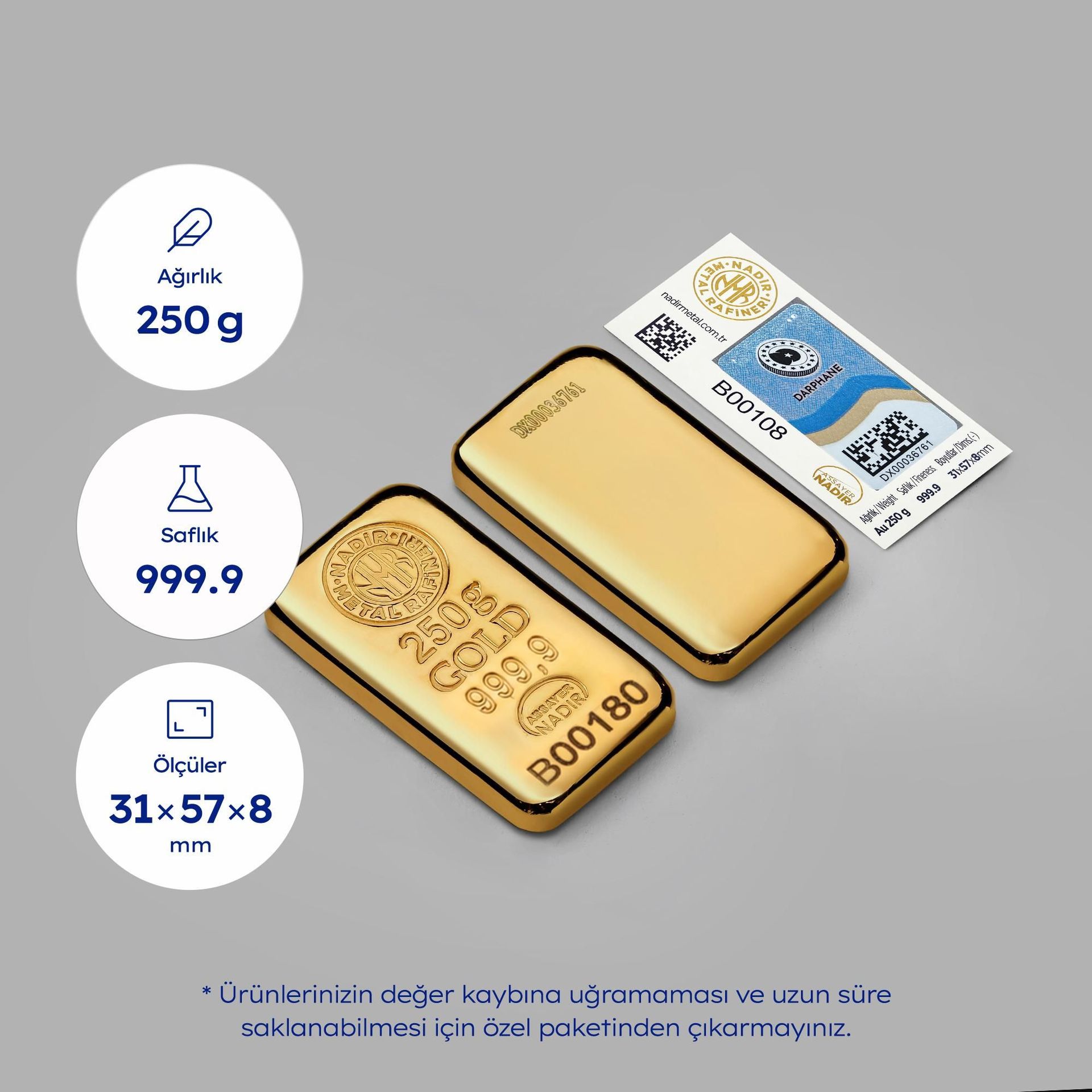 NadirGold 250 Gr Külçe Altın 999‚9 - 3
