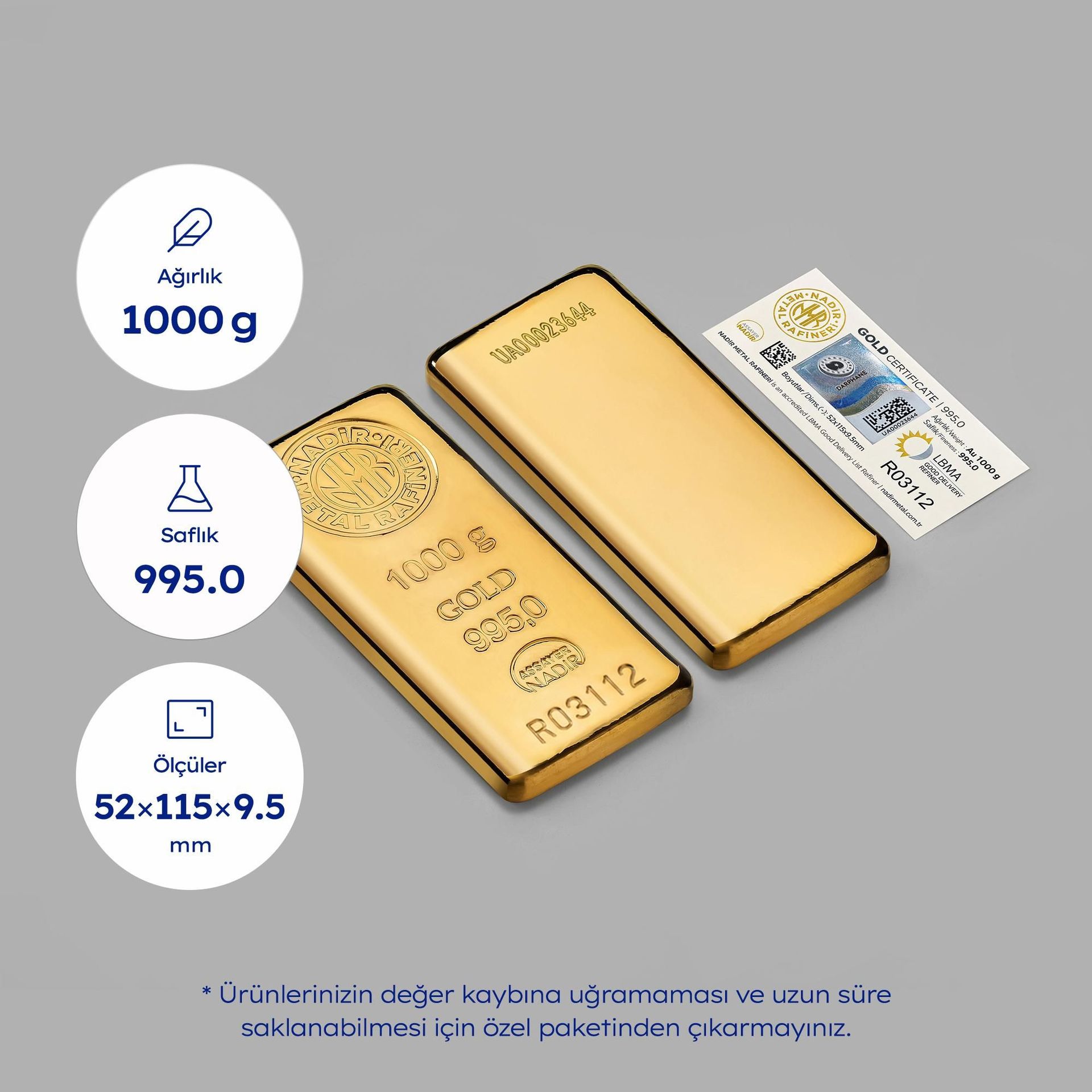 NadirGold 1000 Gr Külçe Altın - 3