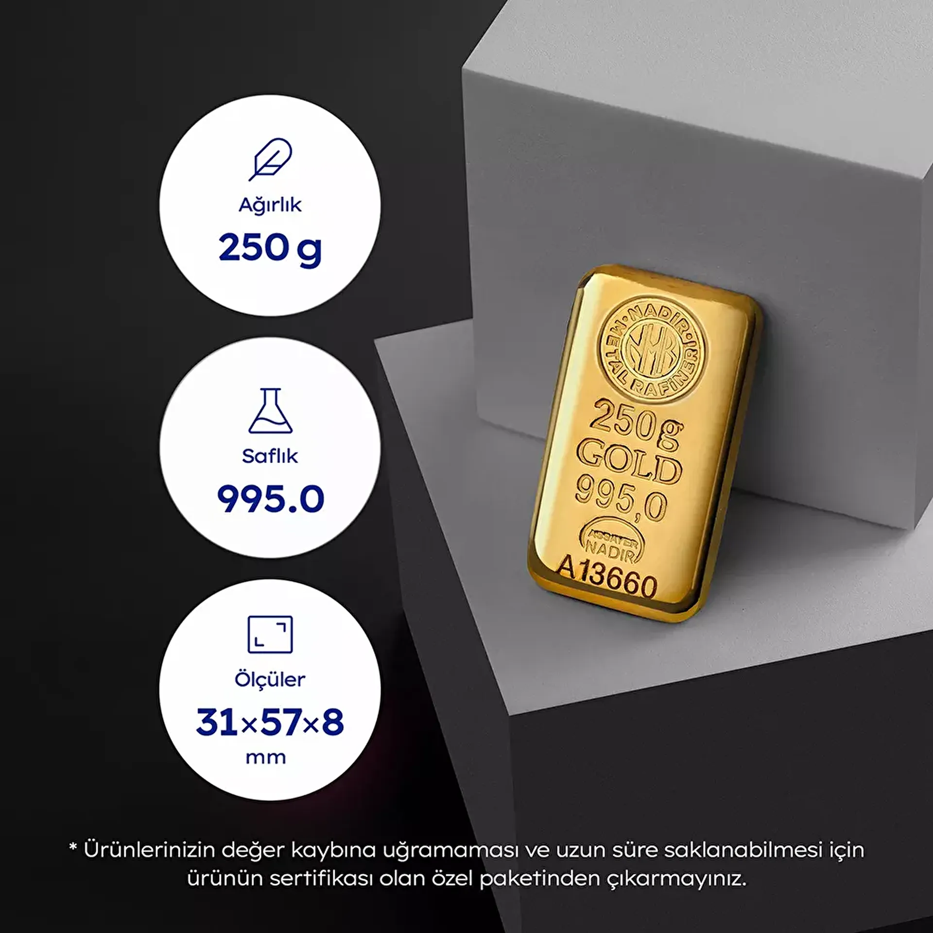 NadirGold 250 Gr Külçe Altın - 3