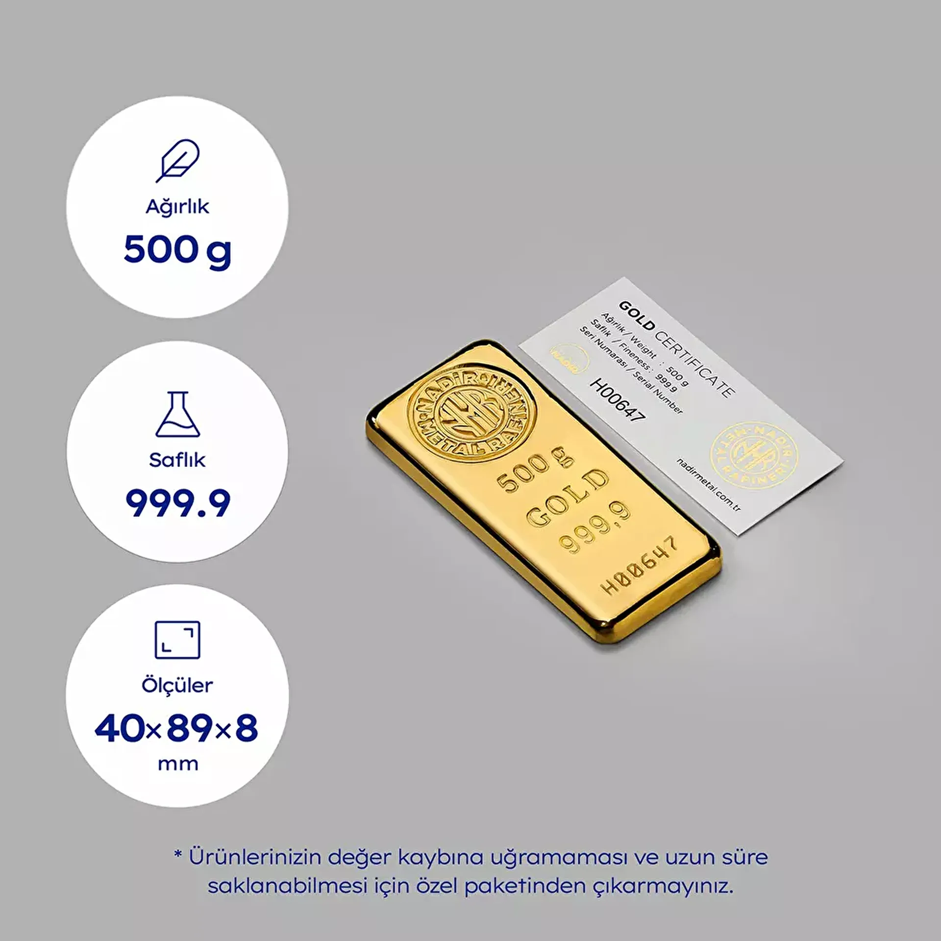 NadirGold 500 Gr Külçe Altın 999‚9 - 2