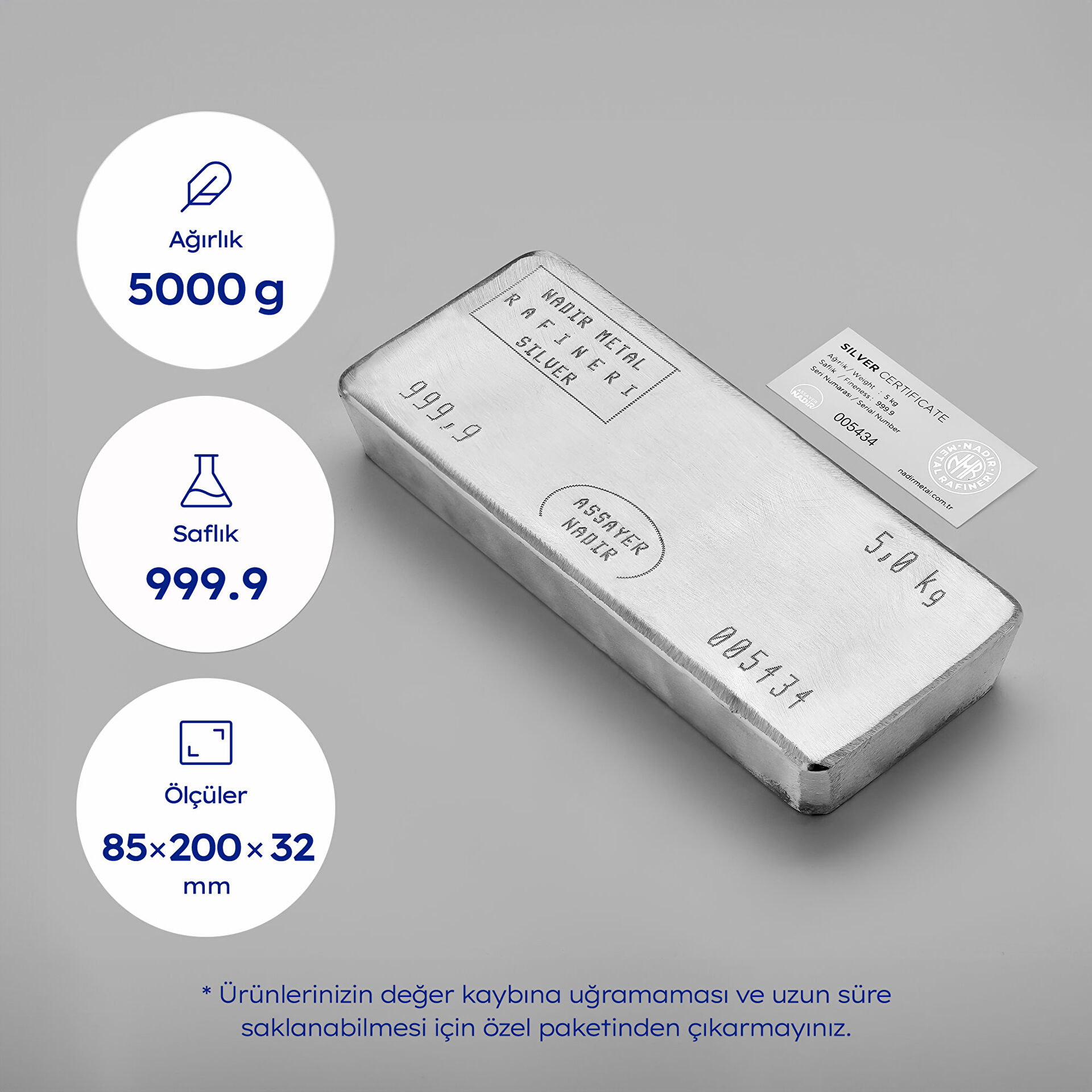 NadirGold 5 Kg 999‚9 Gümüş Külçe - 3