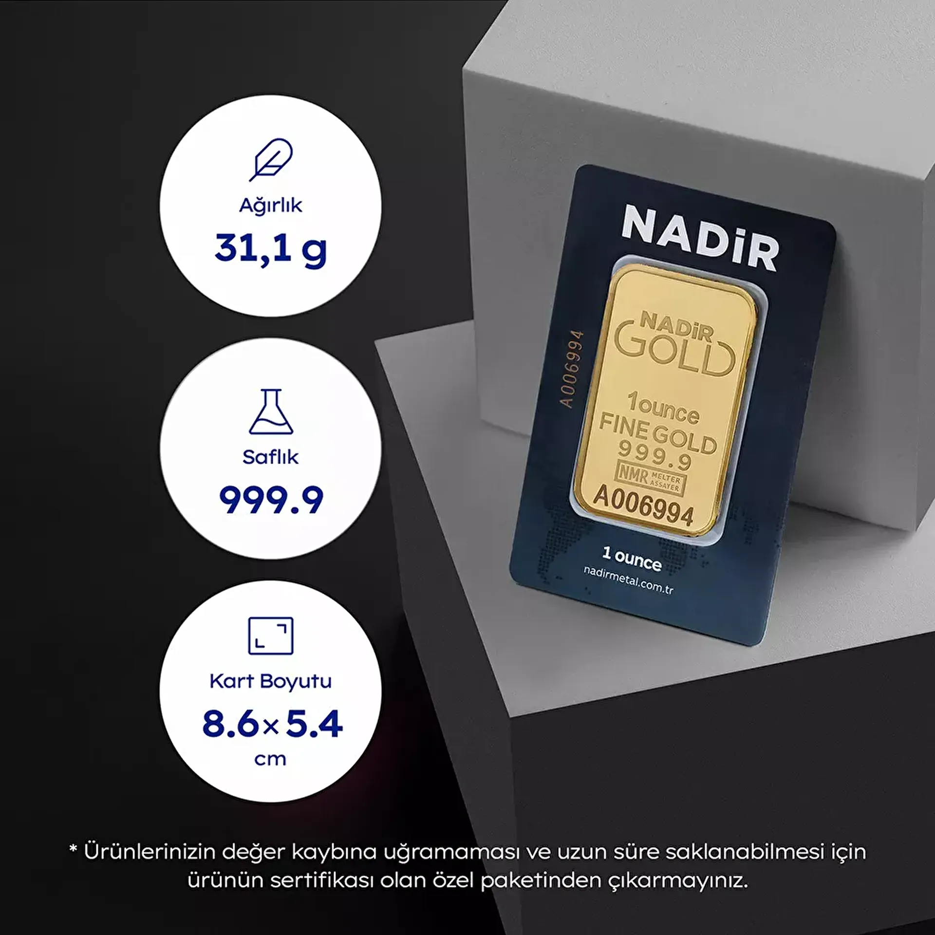 Nadirgold 1 Ons Gr Külçe Altın 999.9 - 3